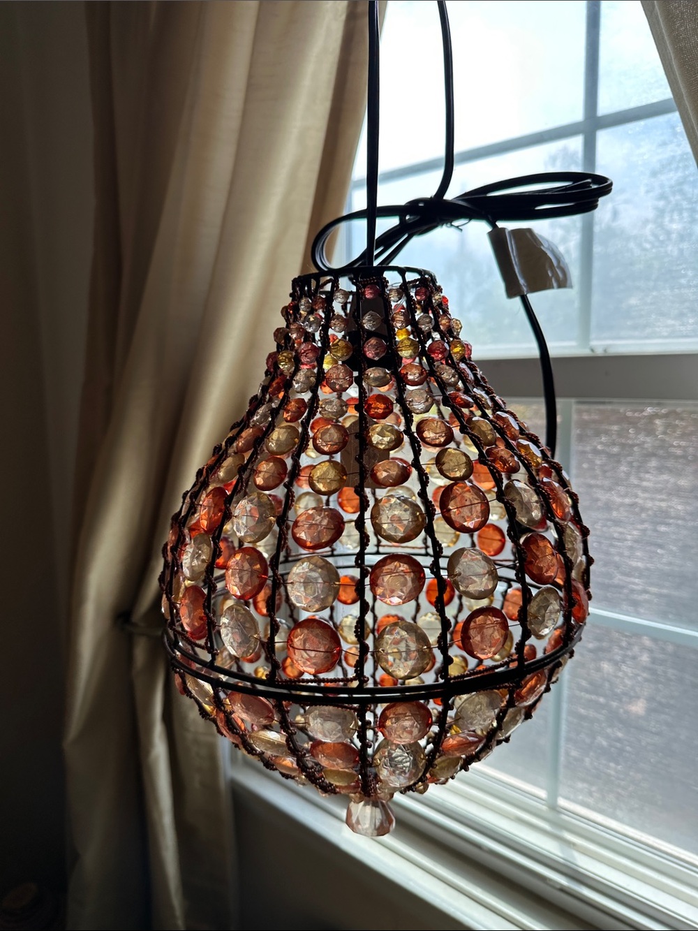 Beaded Teardrop Pendant Light - Amber and Clear
